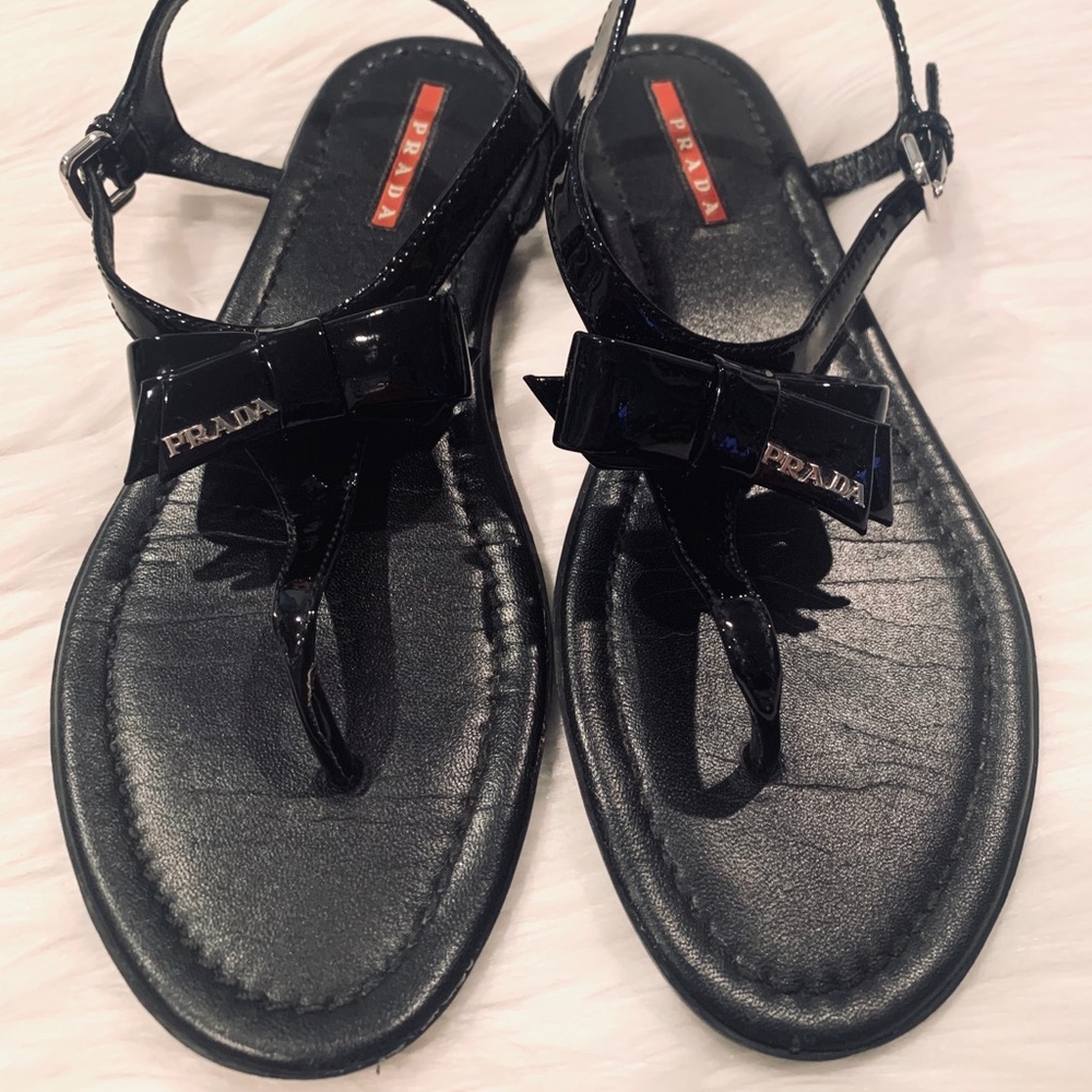 Prada Patent Leather Bow Sandal